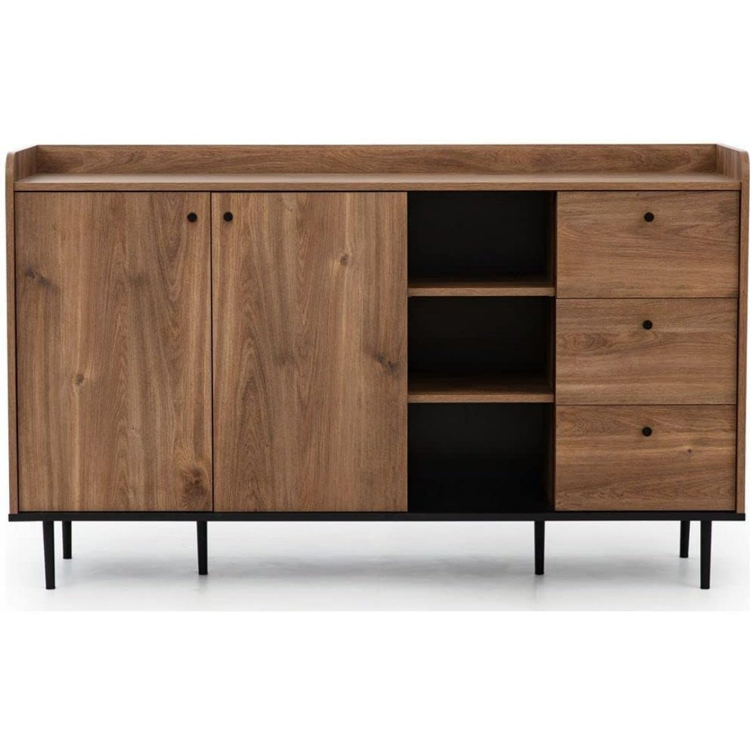Offene Ablagen und beschichtete Flaechen an dem Sideboard