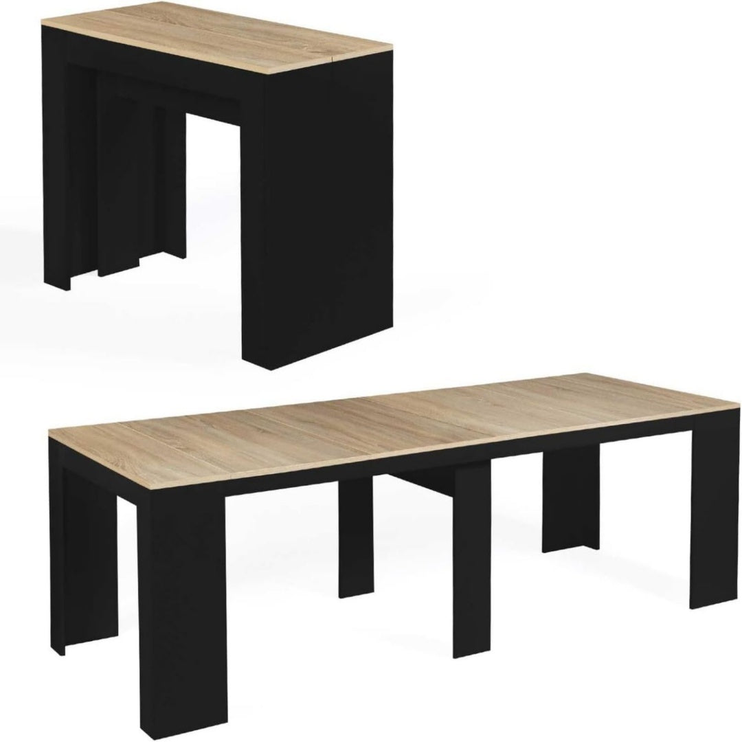 Vom schmalen Konsolenmoebel zur langen Tafel mit heller Holzplatte