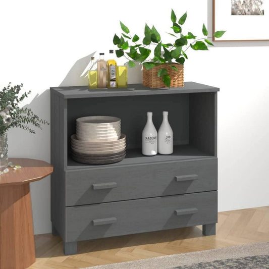 Sideboard aus Massivholz und Kiefernholz in Dunkelgrau und Naturbraun