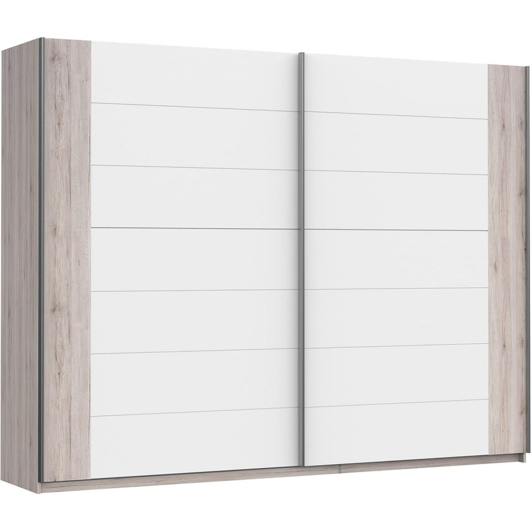 Holzoptik bestimmt das Erscheinungsbild von dem Kleiderschrank