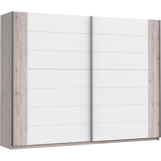 Holzoptik bestimmt das Erscheinungsbild von dem Kleiderschrank