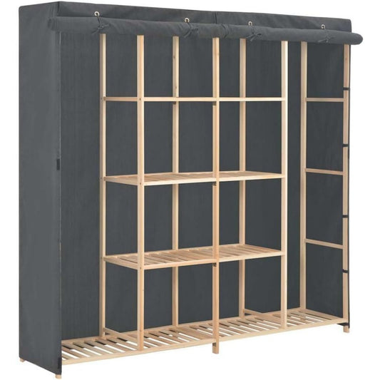 Der Kleiderschrank misst 173 x 40 x 170 cm in Grau