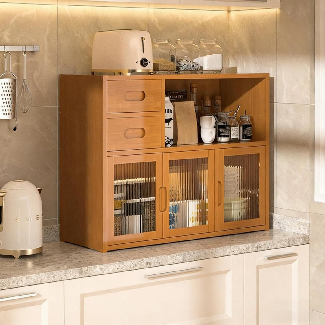 Sideboard aus Bambus zeigt Schubladen