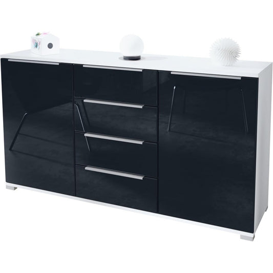 Sideboard mit glaenzenden Oberflaechen und 4 Schubladen