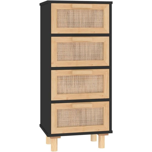 Sideboard aus Massivholz und Rattan in Schwarz