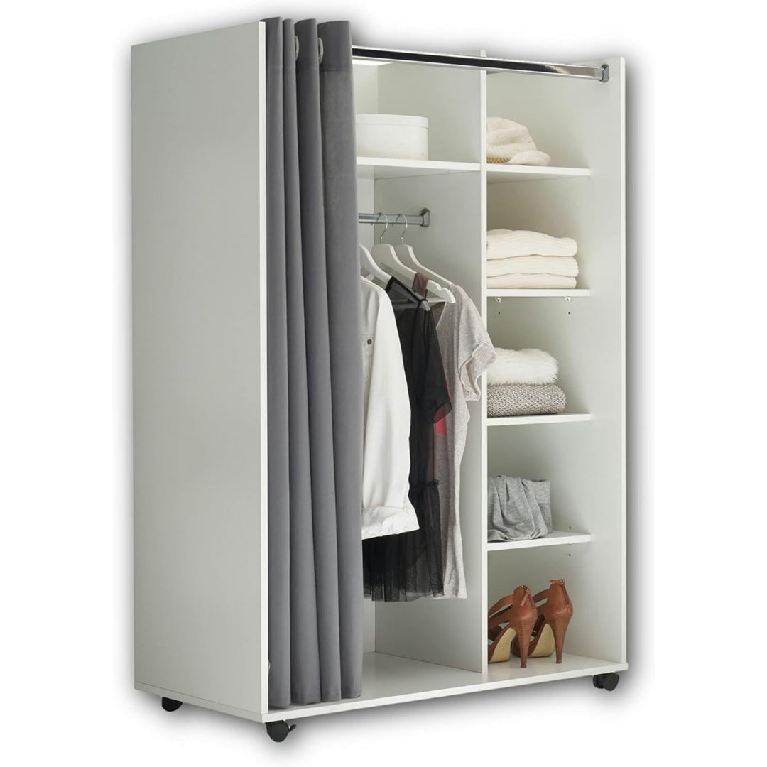 Der Kleiderschrank misst 100 x 145 x 50 cm in Weiss