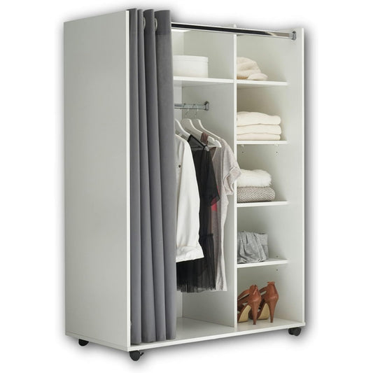 Der Kleiderschrank misst 100 x 145 x 50 cm in Weiss