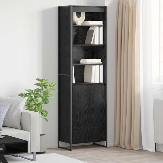 Sideboard in Schwarz und Eichenbraun mit einem Metallgestell