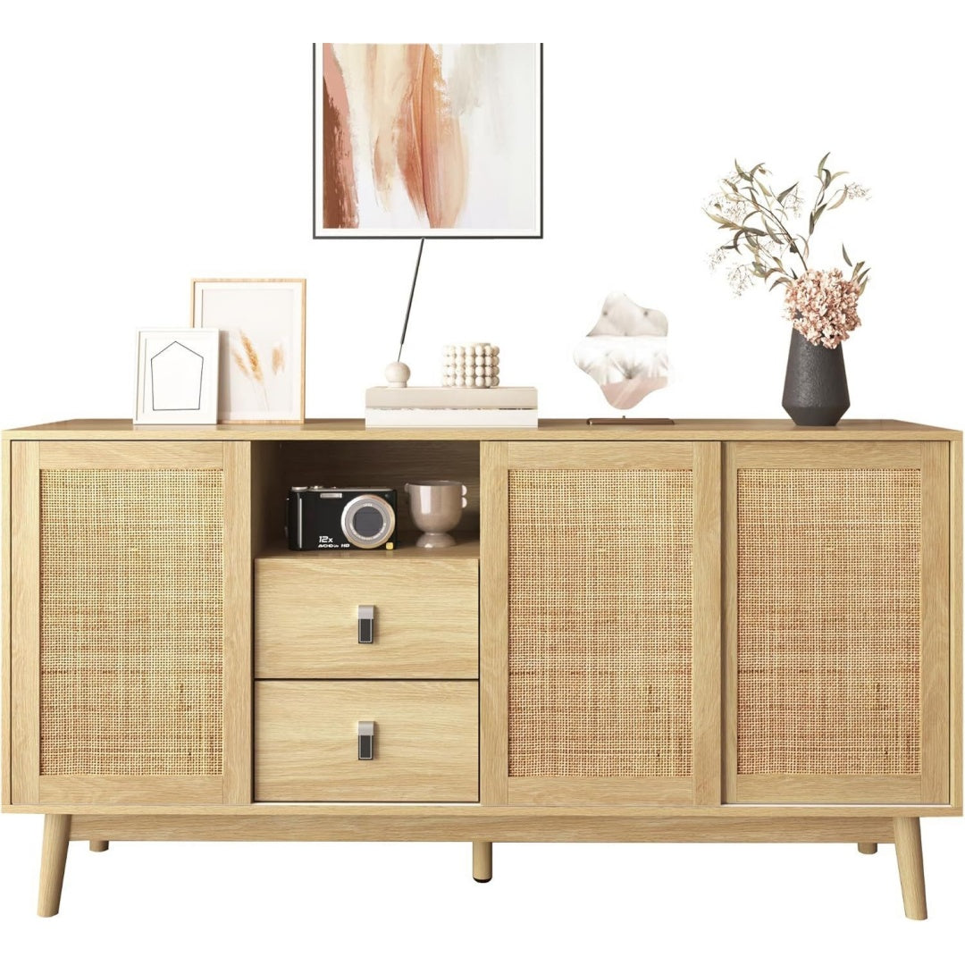 2 Schubladen praegen das Sideboard aus Rattan