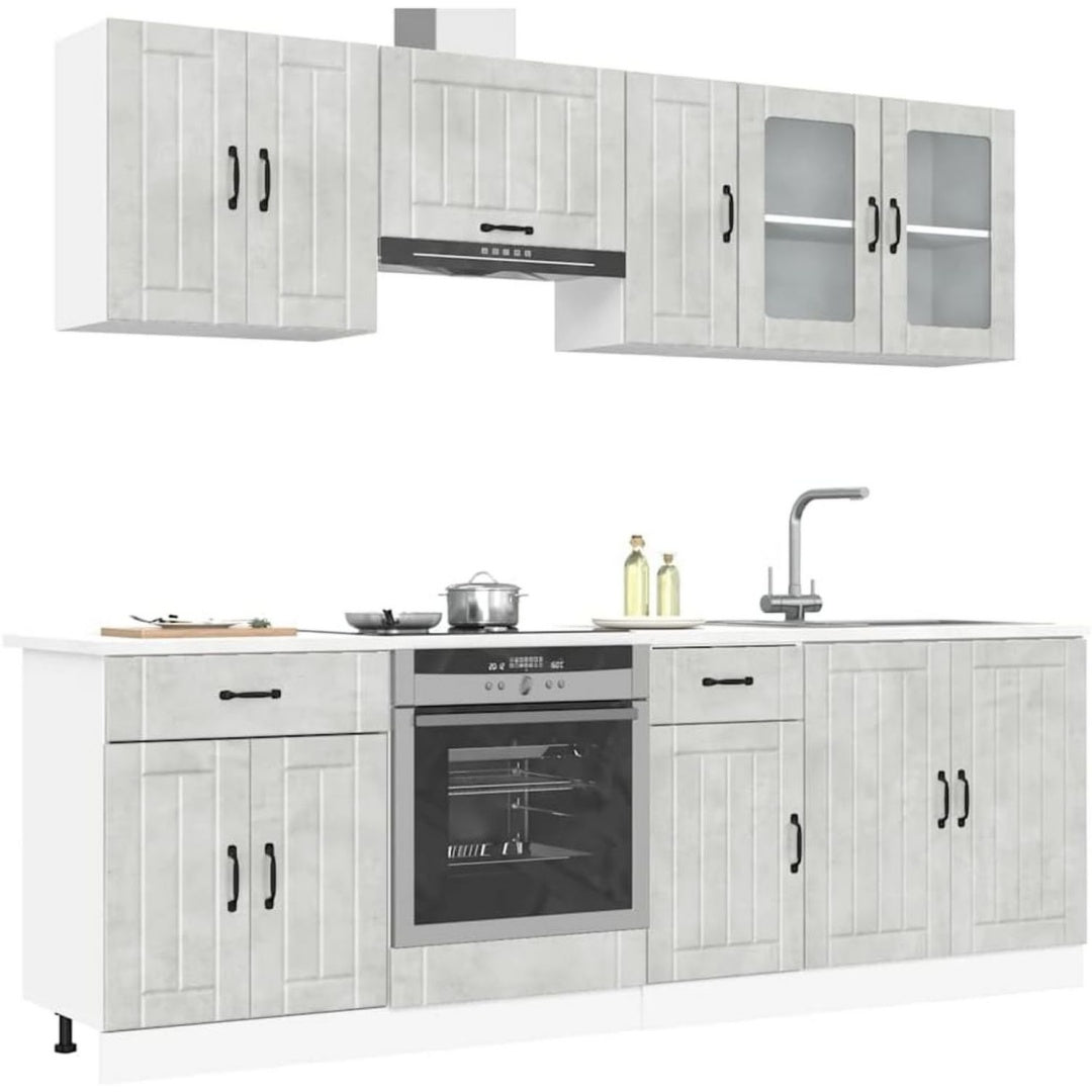 Betongrau bestimmt die Farbgebung von dem Sideboard
